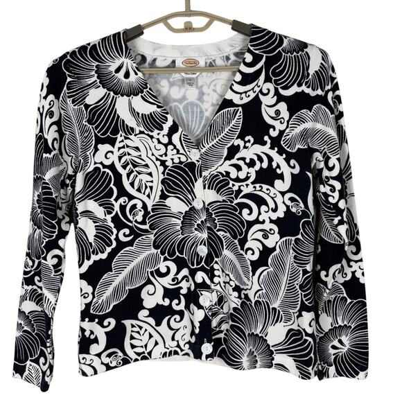Talbots Vintage v-neck cardigan sweater Pima Cotton blend Large floral tropical - Picture 1 of 5